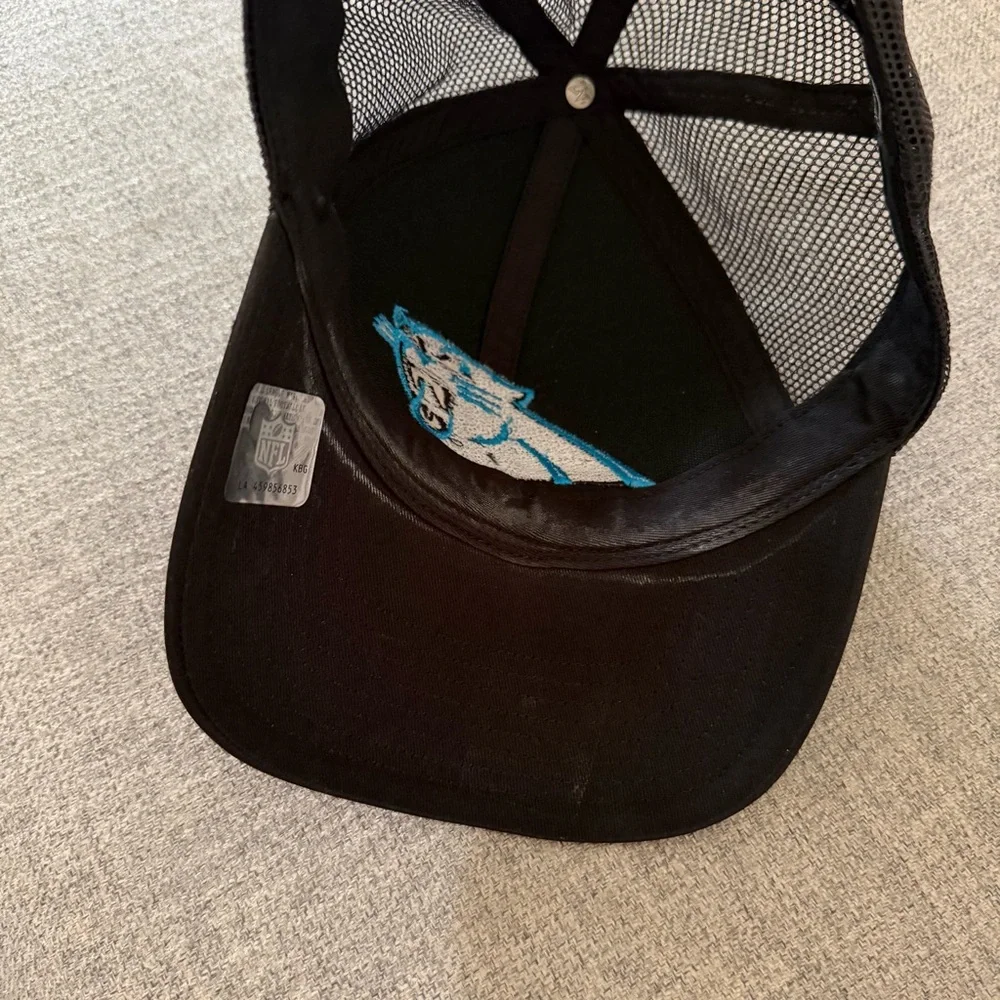North Carolina NC Panthers Black Trucker Hat with Teal Logo 47 signed autograph